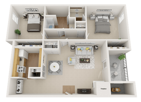 The Village Apartments 2 Bedroom 1 Bath 850 square feet Floor Plan